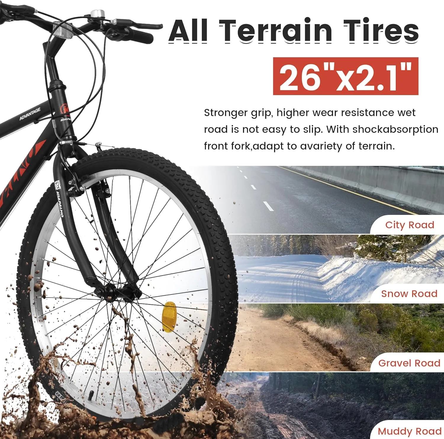 24 26 Inch Mountain Bike, Classic 21 Speeds V Brake Men Women Bicycle, Carbon Steel Mountain Bike for Adult Teens, Trail Beach Snow Commuter City Bikes, Prefect Gift Choice