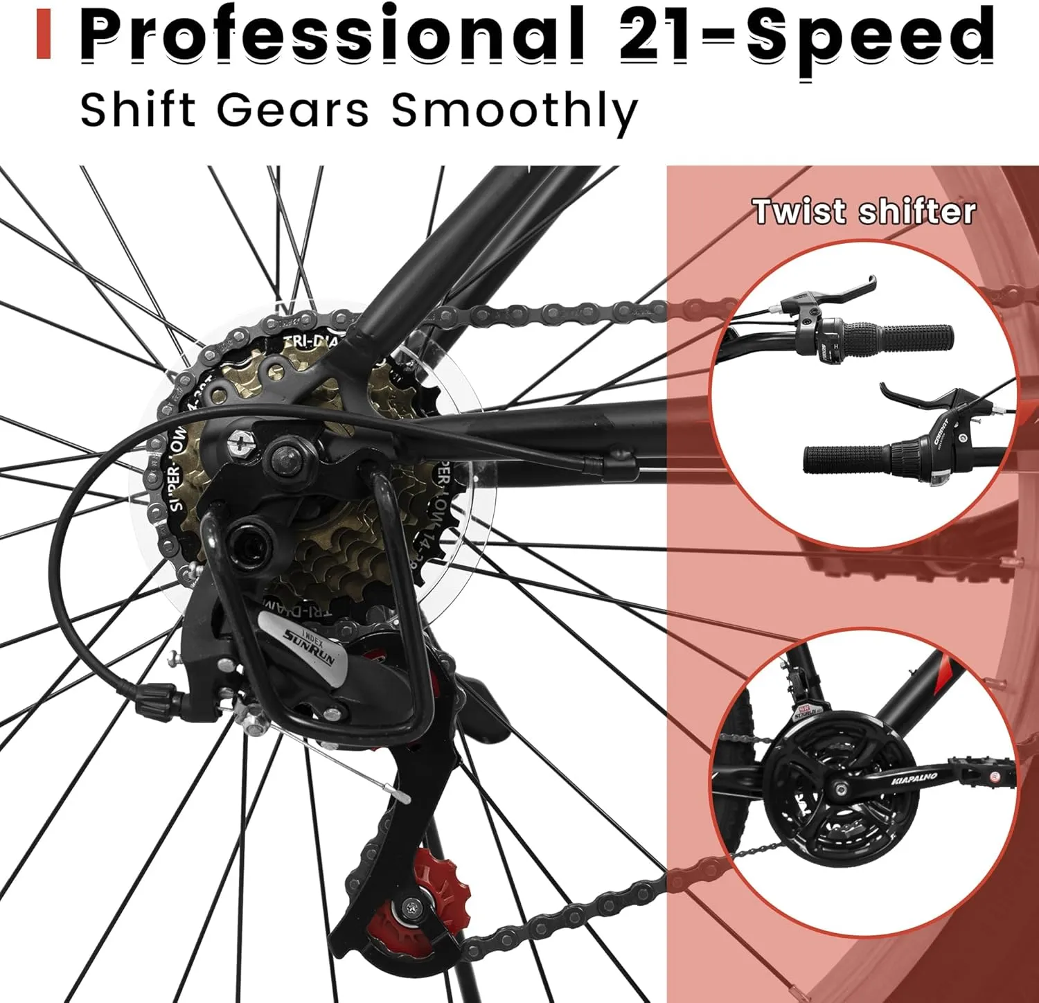 24 26 Inch Mountain Bike, Classic 21 Speeds V Brake Men Women Bicycle, Carbon Steel Mountain Bike for Adult Teens, Trail Beach Snow Commuter City Bikes, Prefect Gift Choice