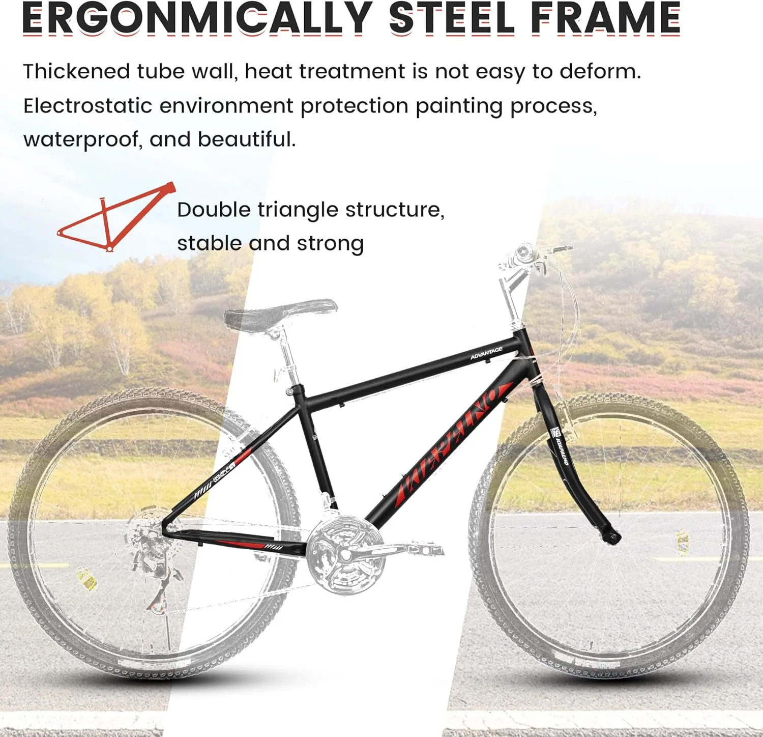 24 26 Inch Mountain Bike, Classic 21 Speeds V Brake Men Women Bicycle, Carbon Steel Mountain Bike for Adult Teens, Trail Beach Snow Commuter City Bikes, Prefect Gift Choice