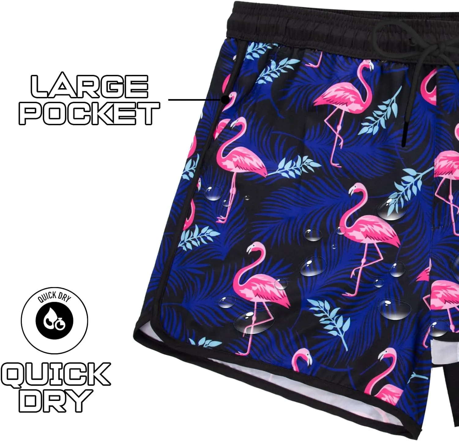 BRISIRA Mens Short Swim Trunks with Compression Liner Retro Vintage 8090s Bathing Suit Swim Board Shorts Swimwear Quick Dry