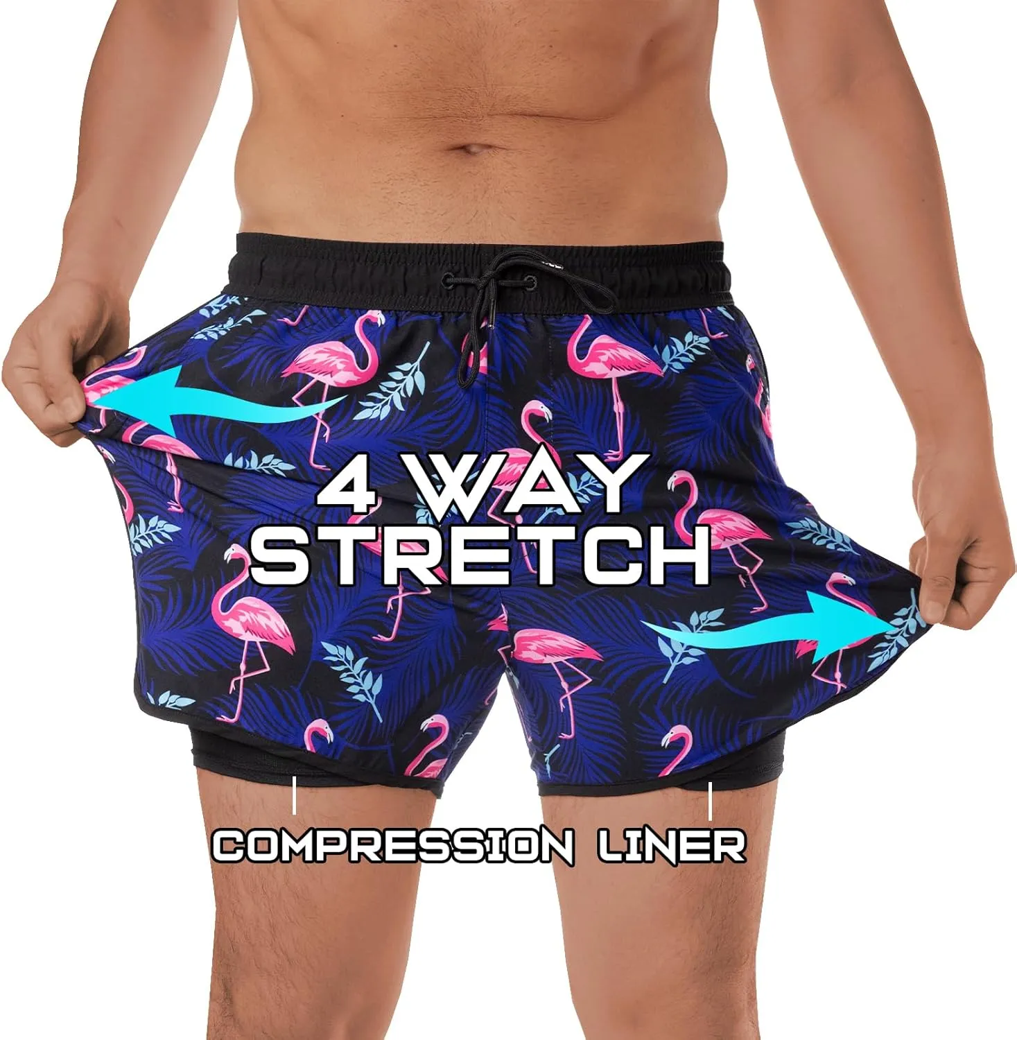 BRISIRA Mens Short Swim Trunks with Compression Liner Retro Vintage 8090s Bathing Suit Swim Board Shorts Swimwear Quick Dry