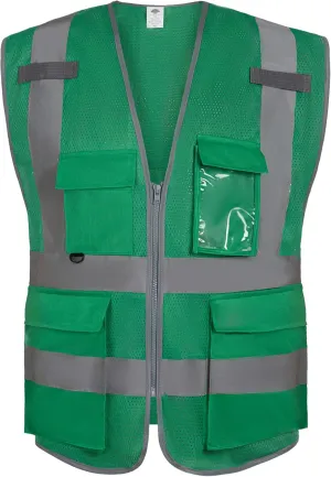 Dazonity High Visibility Mesh Safety Vest with Multi Pockets and Zipper, Fit for Men & Women, Work, Construction, Surveyor