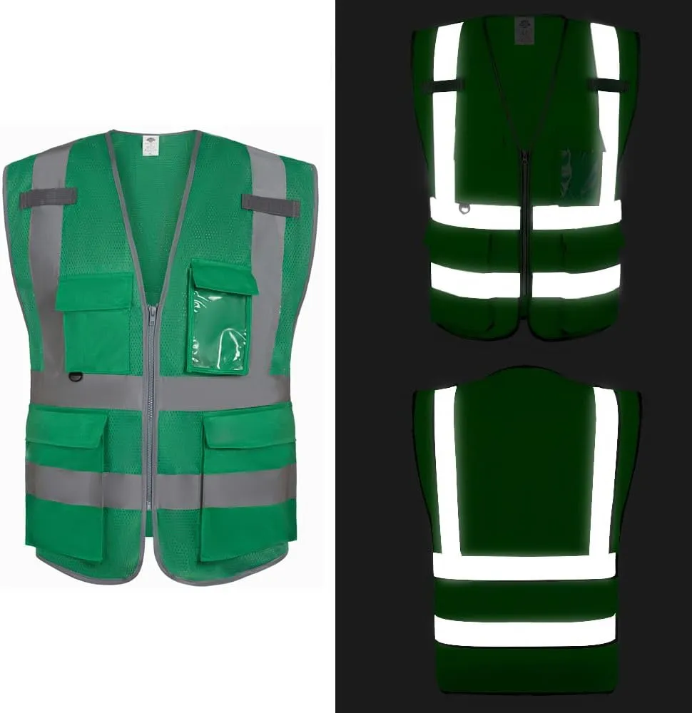 Dazonity High Visibility Mesh Safety Vest with Multi Pockets and Zipper, Fit for Men & Women, Work, Construction, Surveyor