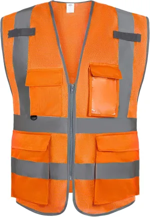 Dazonity High Visibility Mesh Safety Vest with Multi Pockets and Zipper, Fit for Men & Women, Work, Construction, Surveyor