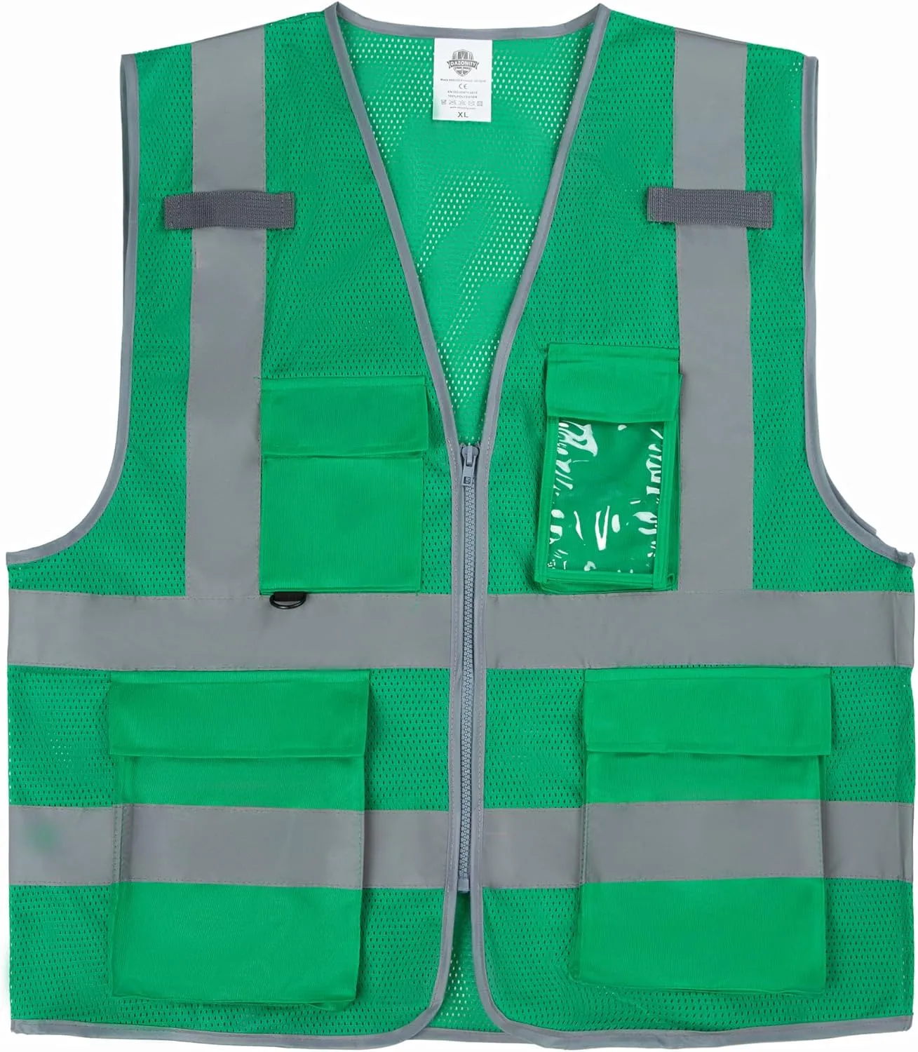 Dazonity High Visibility Mesh Safety Vest with Multi Pockets and Zipper, Fit for Men & Women, Work, Construction, Surveyor