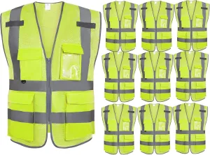 Dazonity High Visibility Mesh Safety Vest with Multi Pockets and Zipper, Fit for Men & Women, Work, Construction, Surveyor