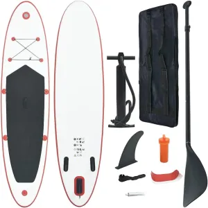 Durable Inflatable Stand Up Paddle Board Set for Fun Water Adventures, Red and White Design with Oar and Pump