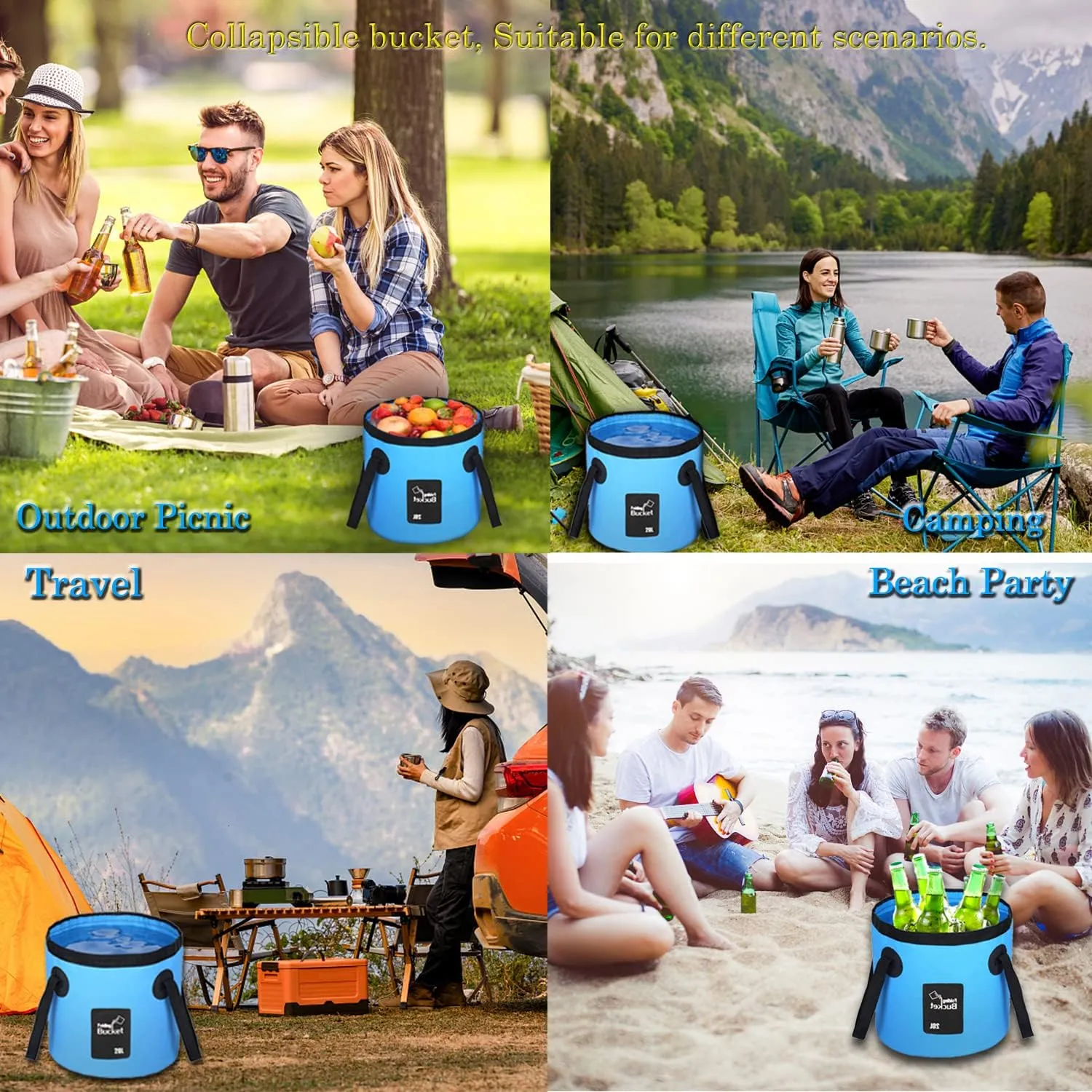 Esthesia Collapsible Bucket, 5 Gallon Portable Folding Water Container for Travelling, Camping, Hiking, Fishing, Gardening