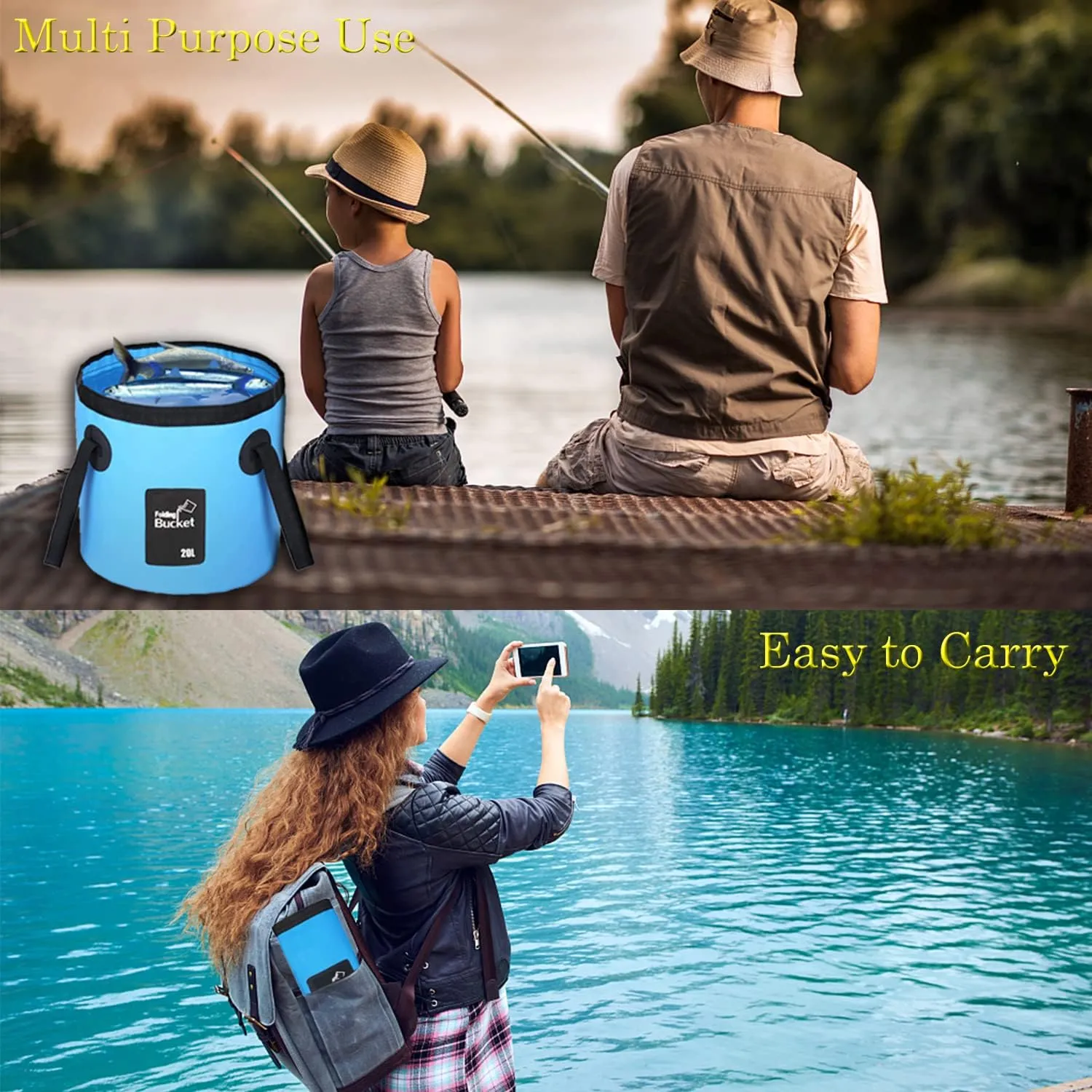 Esthesia Collapsible Bucket, 5 Gallon Portable Folding Water Container for Travelling, Camping, Hiking, Fishing, Gardening