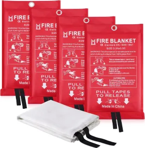 Fire Blanket for Home Emergency Survival  Fiberglass Suspend Fire Flames Suspension Blankets for Home and Kitchen School Grill Garage House Warehouse Safety (4pcs-FireBlankets)