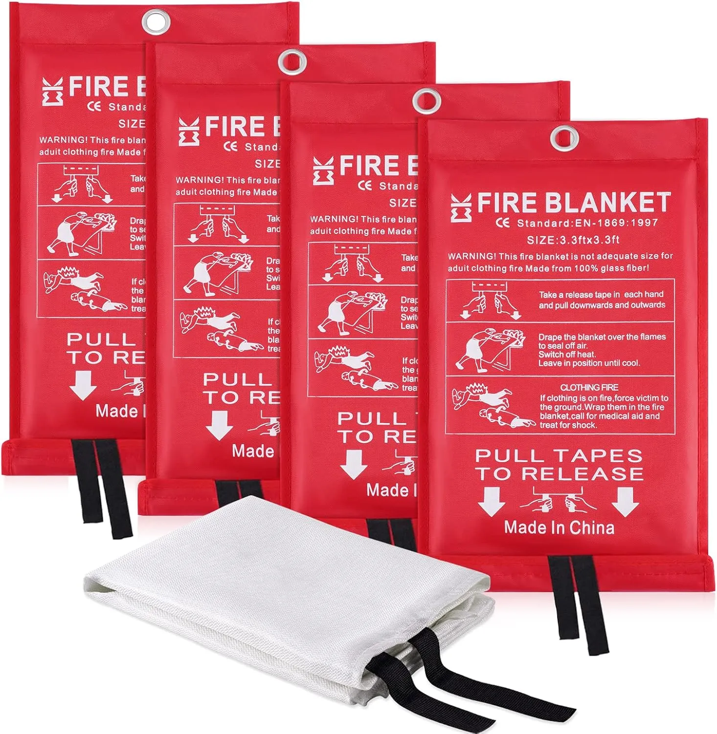 Fire Blanket for Home Emergency Survival  Fiberglass Suspend Fire Flames Suspension Blankets for Home and Kitchen School Grill Garage House Warehouse Safety (4pcs-FireBlankets)