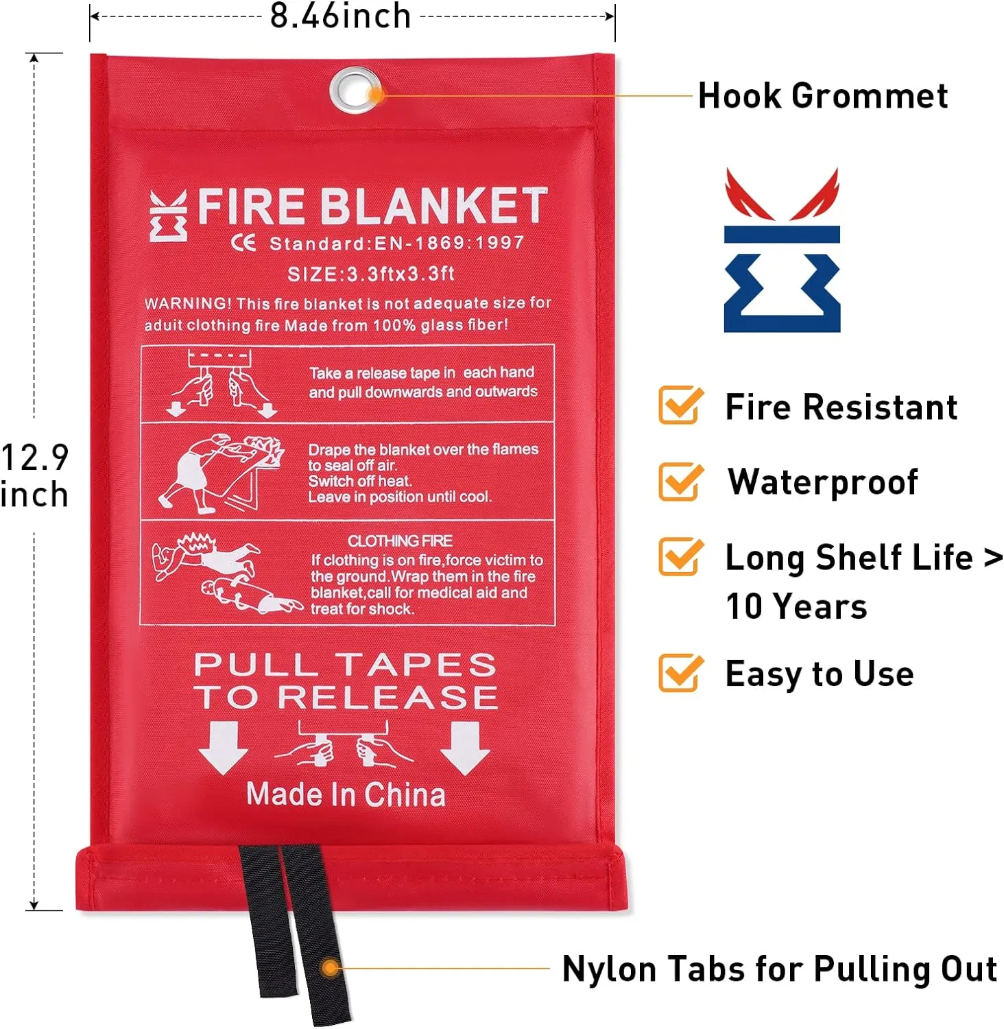 Fire Blanket for Home Emergency Survival  Fiberglass Suspend Fire Flames Suspension Blankets for Home and Kitchen School Grill Garage House Warehouse Safety (4pcs-FireBlankets)
