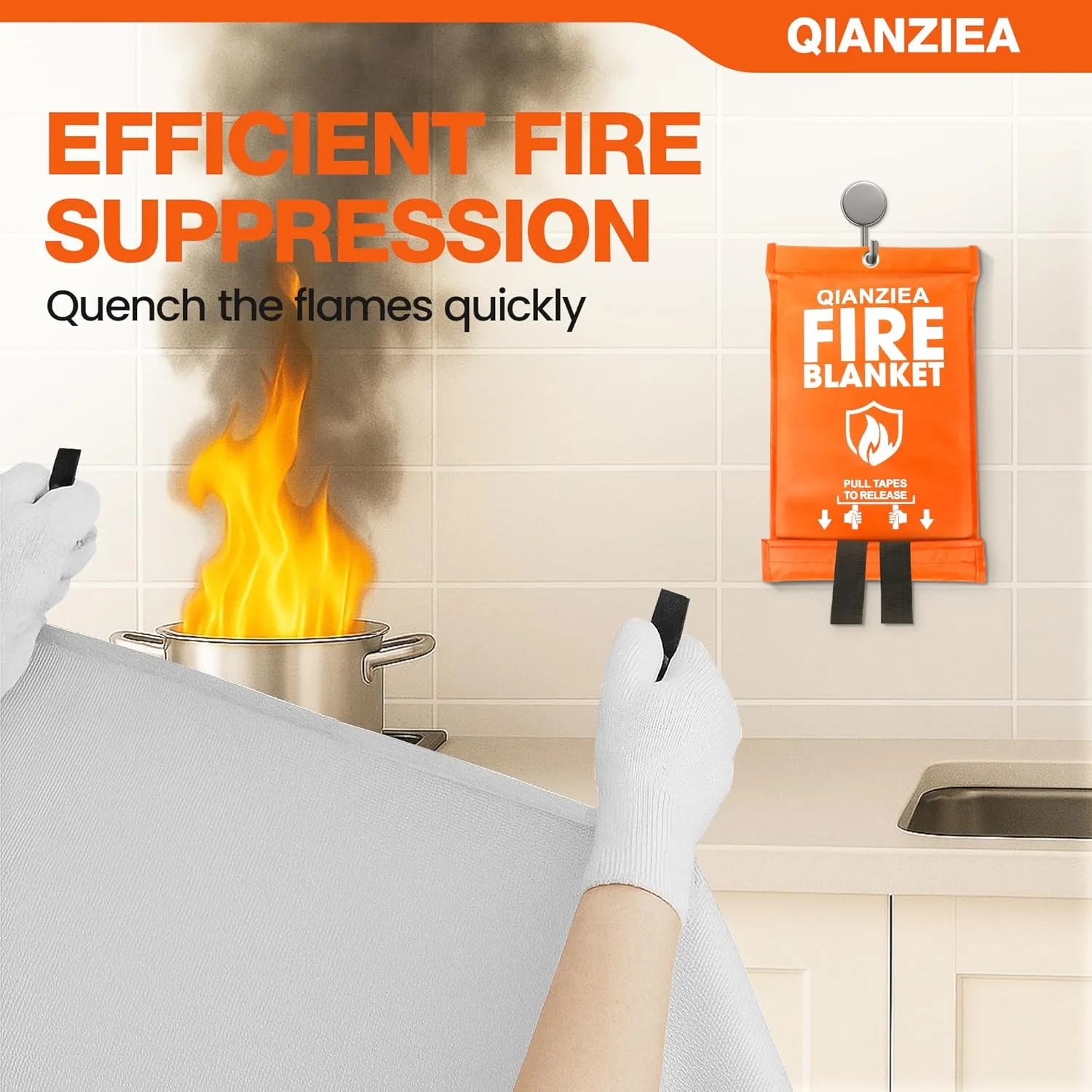 Fire Blanket for Kitchen & Home - 2 Pack 40"x40" Fiberglass Emergency Fire Blanket
