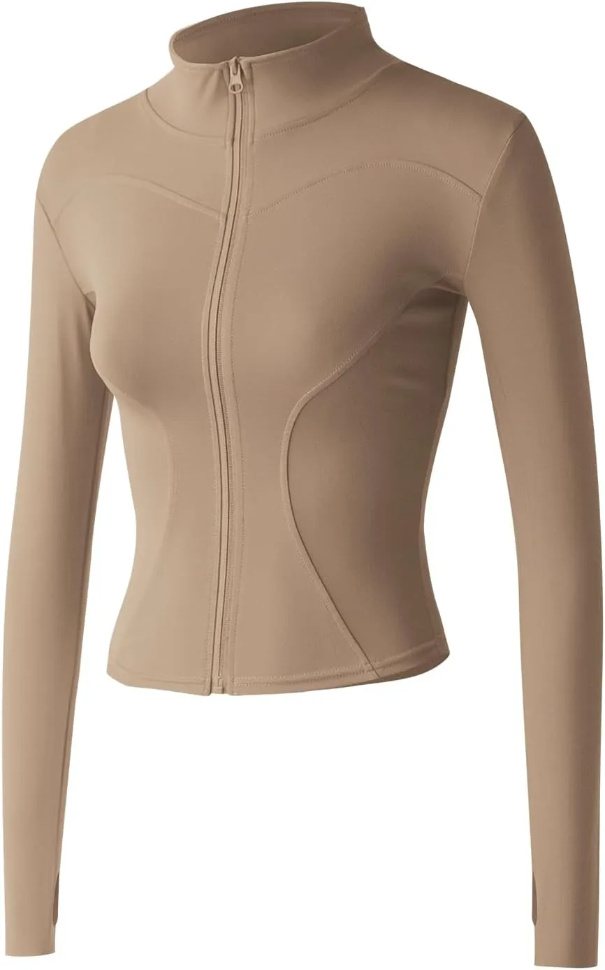 Gacaky Women's Slim Fit Lightweight Athletic Full Zip Stretchy Workout Running Track Jacket with Thumb Holes