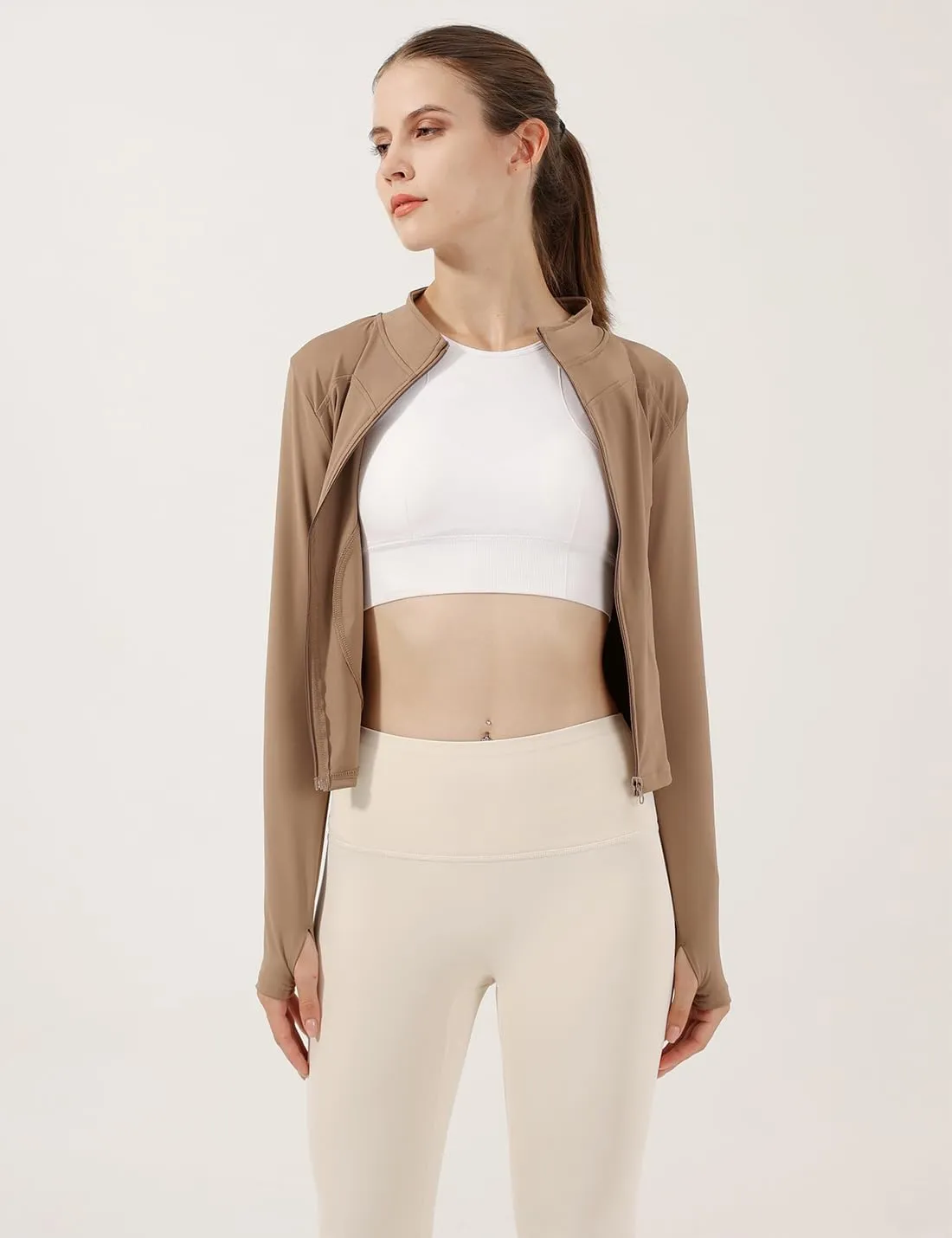 Gacaky Women's Slim Fit Lightweight Athletic Full Zip Stretchy Workout Running Track Jacket with Thumb Holes