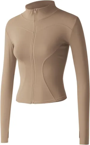 Gacaky Women's Slim Fit Lightweight Athletic Full Zip Stretchy Workout Running Track Jacket with Thumb Holes