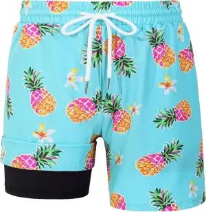 HASMES Boys Swim Trunks with Compression Liner Kids Bathing Suit Quick Dry Board Shorts Swimsuit for Teen 5-14Y