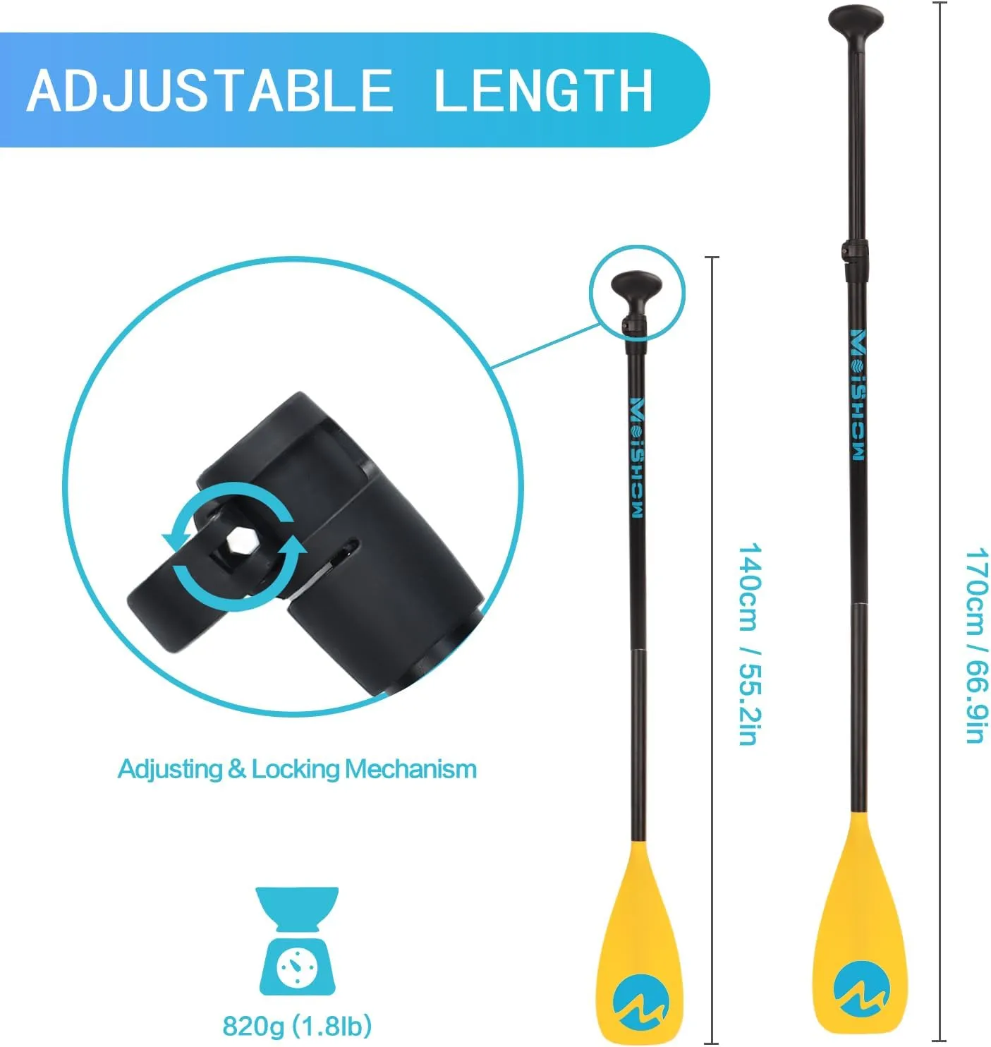 Kids Sup Paddle, Kids Paddle Board Paddle, 3-Pieces SUP Paddle Adjustable Floating Youth Paddle with High-Grade Aluminium Shaft & Updated PP Fiberglass Blade