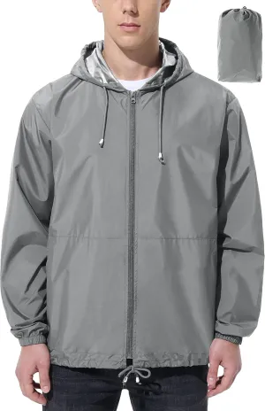 Mens Rain Jacket Raincoat Windbreaker Running Waterproof Lightweight Packable with Hood Travel Hiking Cycling