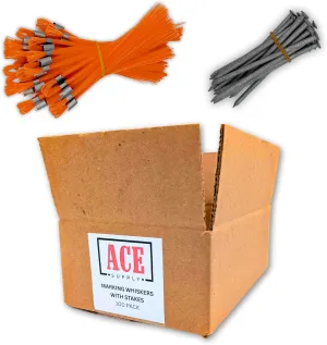 Orange Marking Whiskers with Stakes - Pack of 100 - Durable Marking Whisker Set - Use Survey Whiskers As Ground Markers, Construction Markers, Or Trail Markers