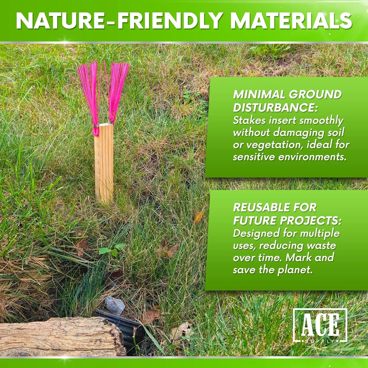 Orange Marking Whiskers with Stakes - Pack of 100 - Durable Marking Whisker Set - Use Survey Whiskers As Ground Markers, Construction Markers, Or Trail Markers