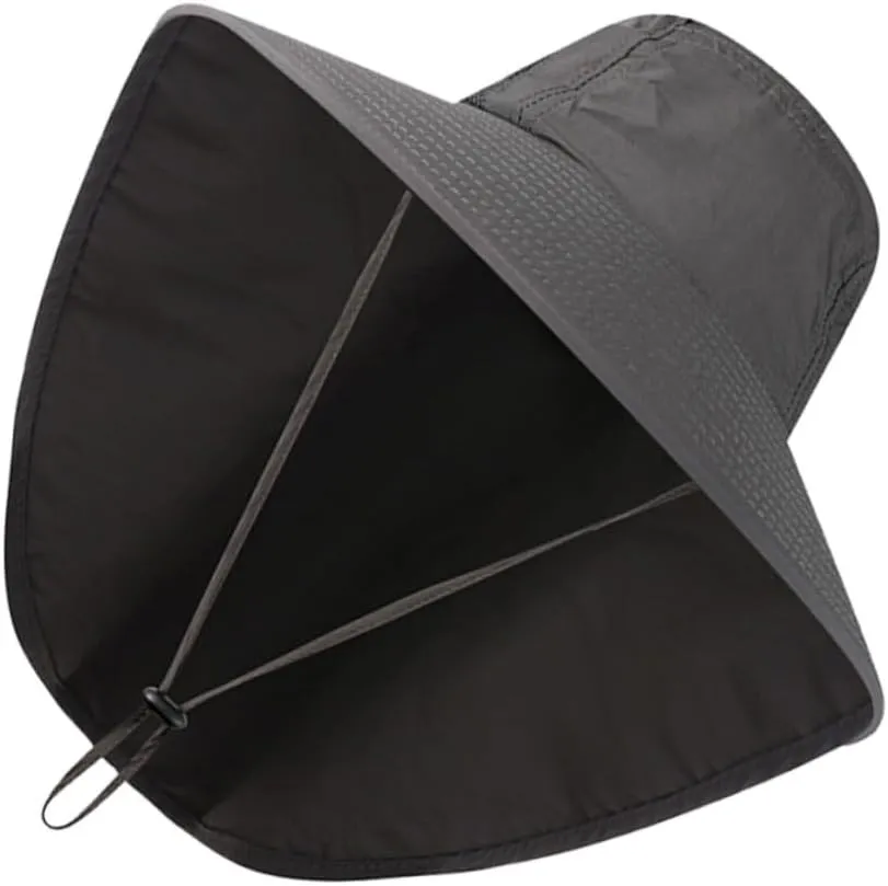 Outdoor Uv Bucket Hat with Neck Flap and Chinstrap for Fishing Climbing and Hiking Lightweight Breathable Design Dark Grey