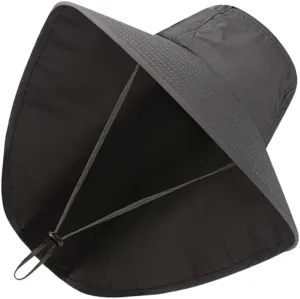 Outdoor Uv Bucket Hat with Neck Flap and Chinstrap for Fishing Climbing and Hiking Lightweight Breathable Design Dark Grey
