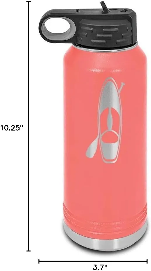 Paddle Board and Paddle Laser Engraved Water Bottle Customizable Polar Camel Stainless Steel with Straw - paddle boarding sticker pabbleboard sup stand up v2 Coral 32 oz