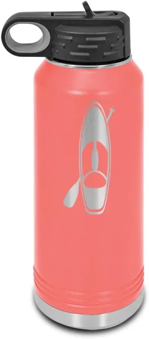Paddle Board and Paddle Laser Engraved Water Bottle Customizable Polar Camel Stainless Steel with Straw - paddle boarding sticker pabbleboard sup stand up v2 Coral 32 oz