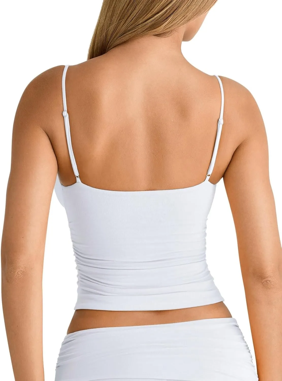 PINKMSTYLE Women's Sexy V Neck Ruched Cami Top Sleeveless Spaghetti Double Layer Fitted Crop Tank Tops