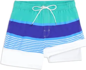QRANSS Boys Swim Trunks with Compression Liner,No Mesh Anti-Chafing Comfy Swimming Trunks with Boxer Brief Liner,Size 6-20