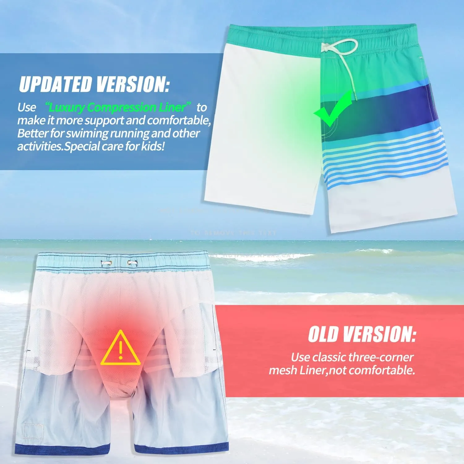 QRANSS Boys Swim Trunks with Compression Liner,No Mesh Anti-Chafing Comfy Swimming Trunks with Boxer Brief Liner,Size 6-20
