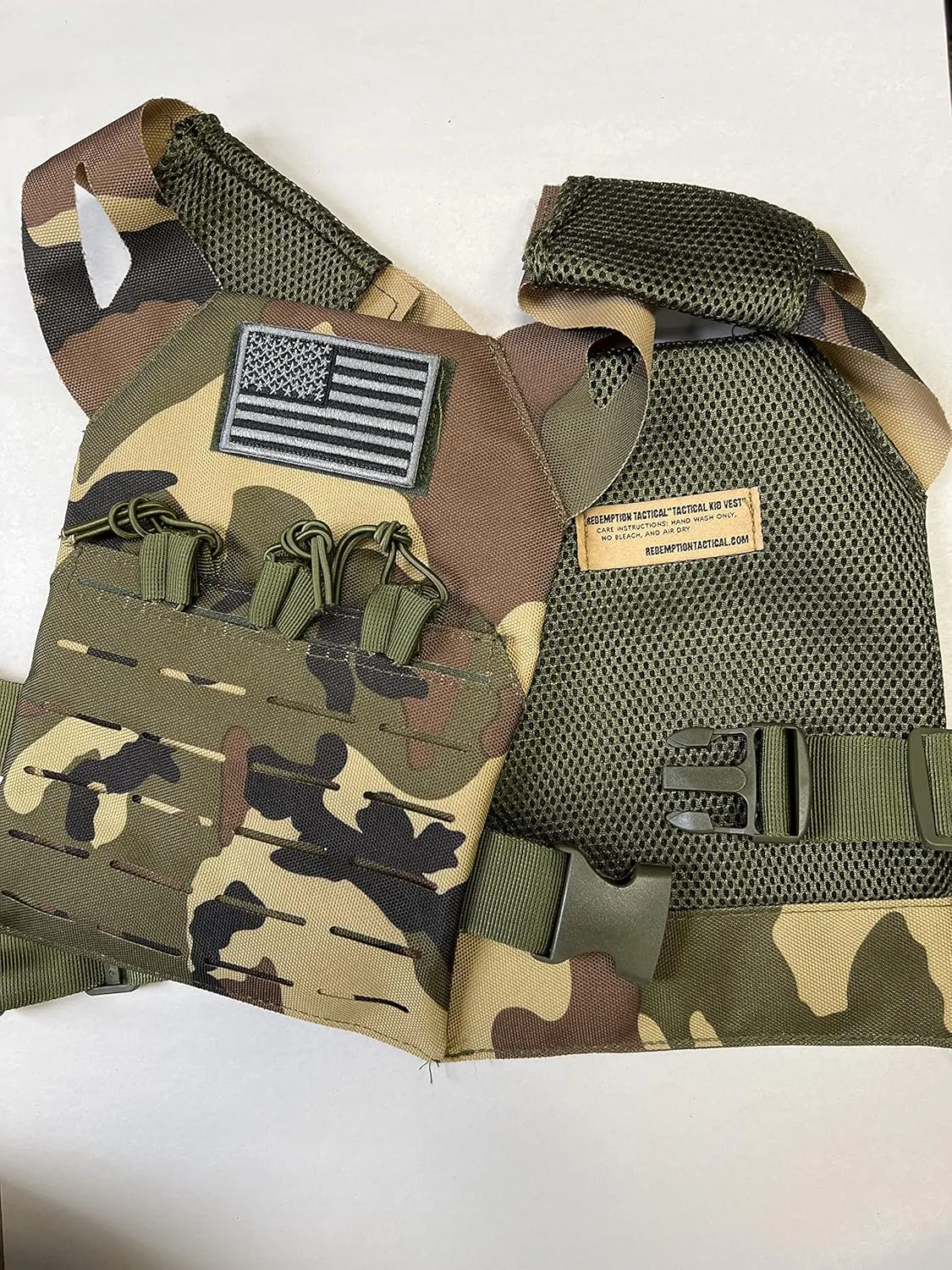 Redemption Tactical Cadet 2.0 Childrens Tactical Airsoft Paintball Kids Vest, US Flag Patch, Mil Spec Molle w/Mag Pouches