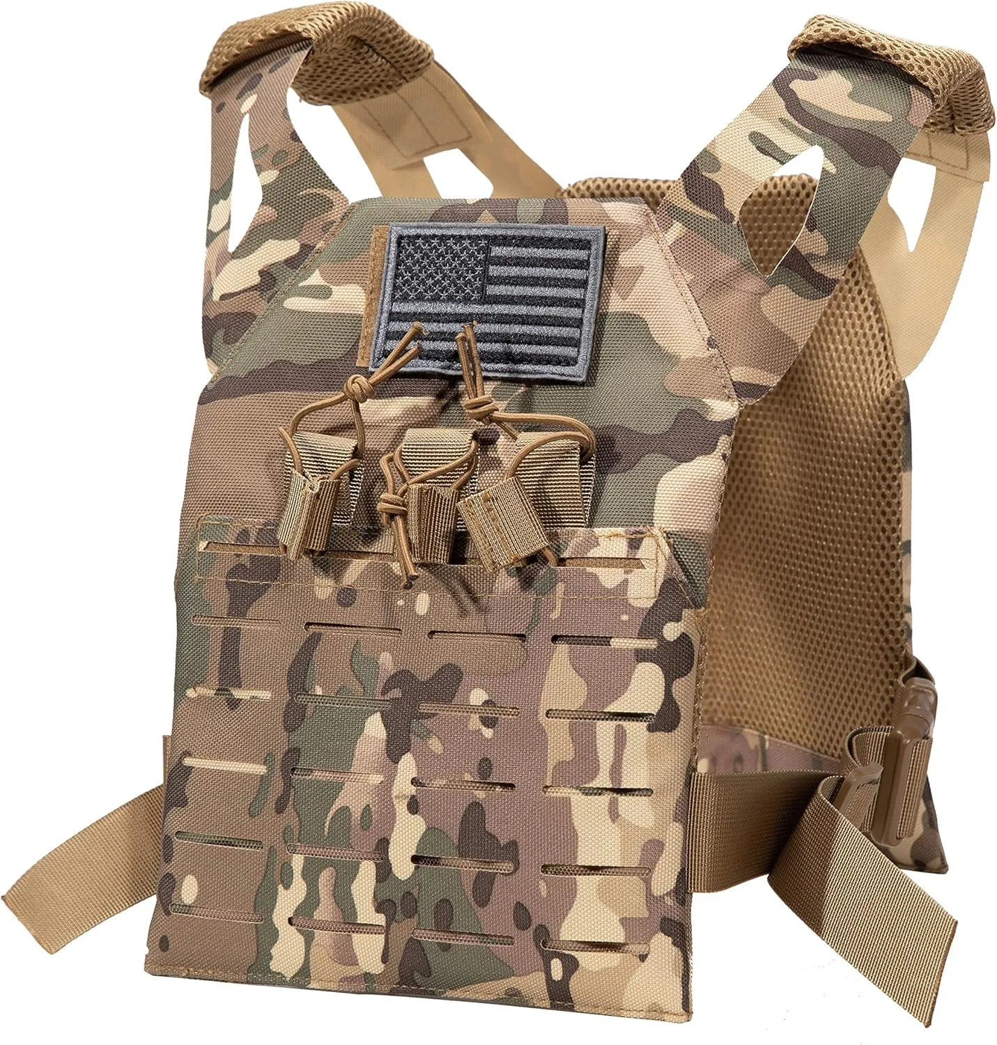Redemption Tactical Cadet 2.0 Childrens Tactical Airsoft Paintball Kids Vest, US Flag Patch, Mil Spec Molle w/Mag Pouches