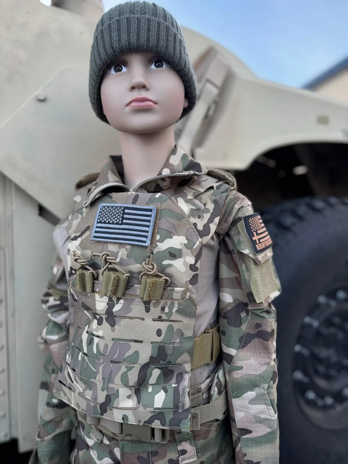 Redemption Tactical Cadet 2.0 Childrens Tactical Airsoft Paintball Kids Vest, US Flag Patch, Mil Spec Molle w/Mag Pouches
