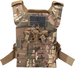 Redemption Tactical Cadet 2.0 Childrens Tactical Airsoft Paintball Kids Vest, US Flag Patch, Mil Spec Molle w/Mag Pouches