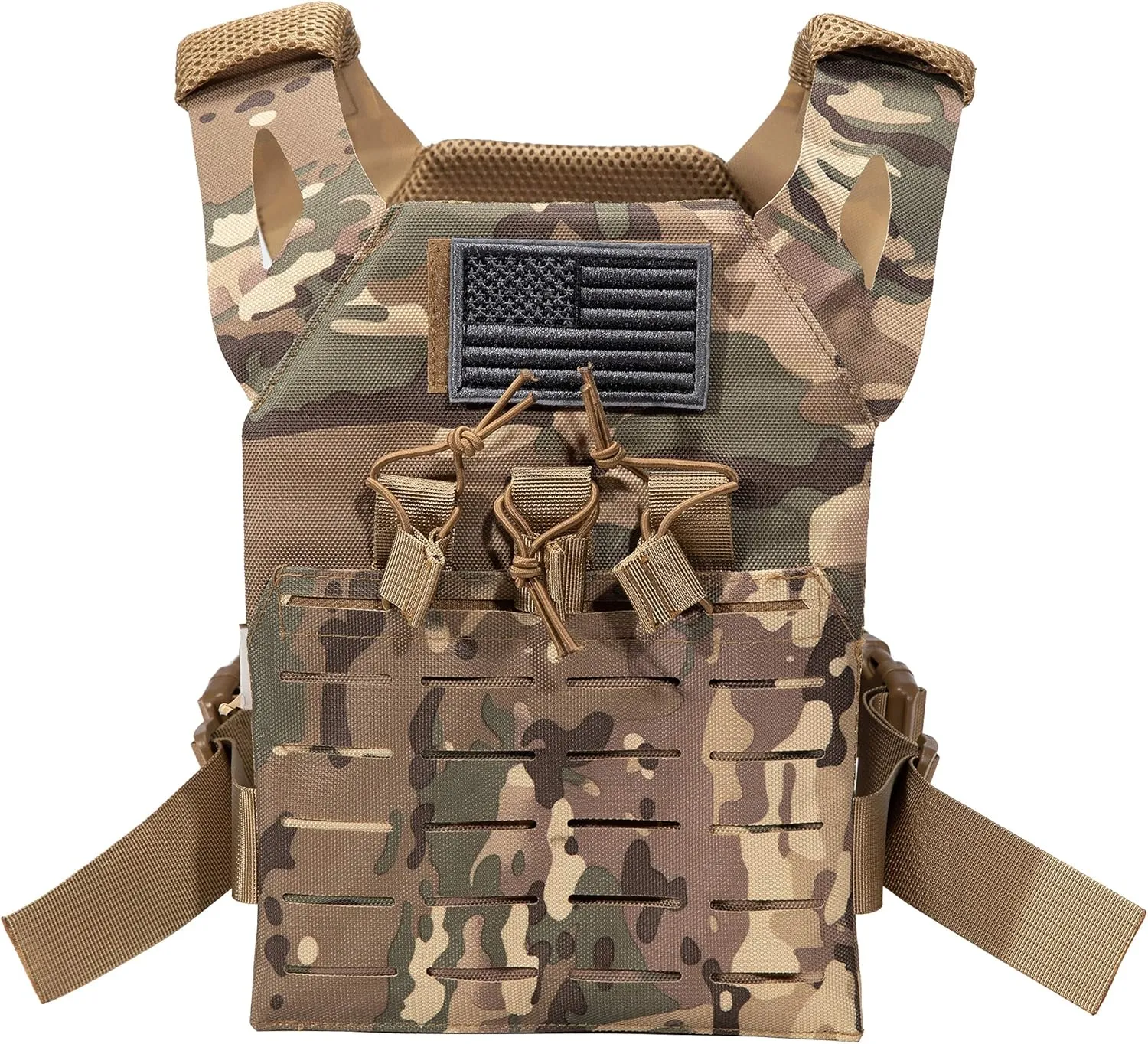 Redemption Tactical Cadet 2.0 Childrens Tactical Airsoft Paintball Kids Vest, US Flag Patch, Mil Spec Molle w/Mag Pouches