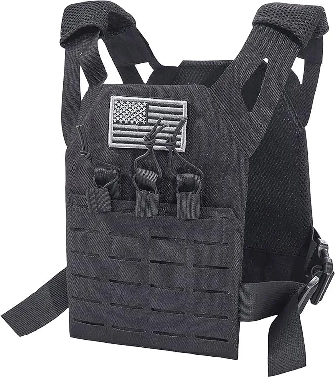Redemption Tactical Cadet 2.0 Childrens Tactical Airsoft Paintball Kids Vest, US Flag Patch, Mil Spec Molle w/Mag Pouches