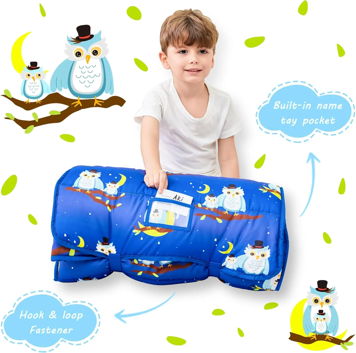 Toddler Nap Mat with Pillow and Blanket, Extra Large Rolled Napping Mats,Slumber Bags for Boys Girls,Kids Sleeping Bag for Daycare, Preschool Travel Camping